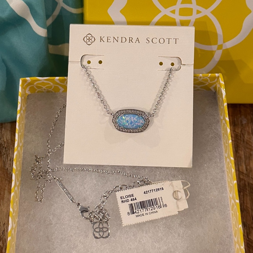2015 Kendra Scott Rhodium Eloise Necklace in Blue Kyocera Opal